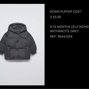 NWT Zara Kids Charcoal Puffer Jacket